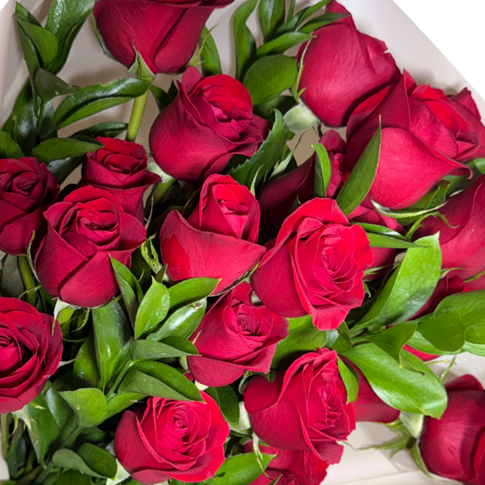 Ramo de 24 Rosas Rojas con Follaje