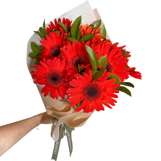 Ramo de Gerberas Rojas con Follaje